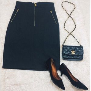 Chanel Medallion Black Wool Pencil Skirt